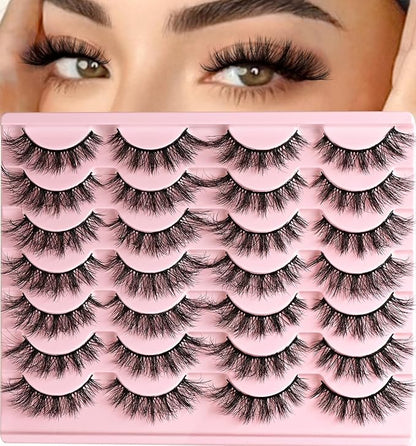Lashes False Eyelashes Wispy Cat Eye Lash Strips Fake Mink Eyelash Natural Look 14 Pairs Fluffy Demi Wispies Strip Lashes Pack 9-15mm Medium Cateye Full Pestañas for Women