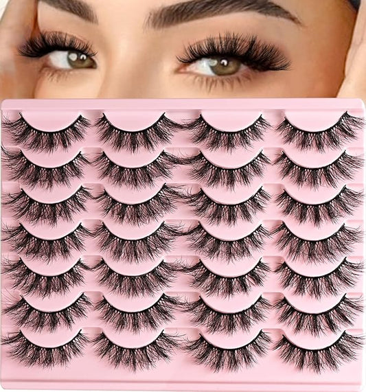 Lashes False Eyelashes Wispy Cat Eye Lash Strips Fake Mink Eyelash Natural Look 14 Pairs Fluffy Demi Wispies Strip Lashes Pack 9-15mm Medium Cateye Full Pestañas for Women