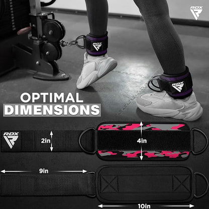 RDX Ankle Straps for Cable Machines – 7MM Neoprene Padded 10"x4" Adjustable Gym Cuffs with Dual D-Rings – Weight Attachments for Wrist Glutes Leg Kickbacks Hip Abduction Strength Workouts – Men Women