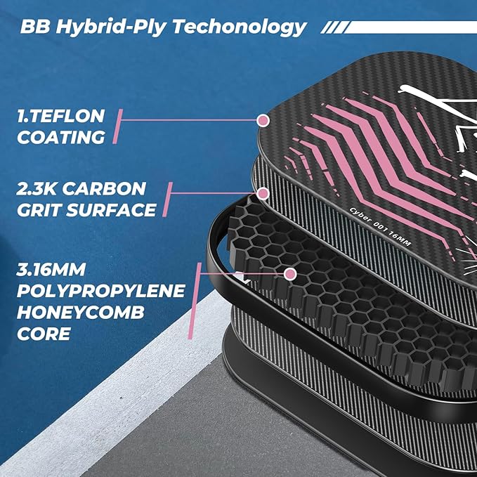Pickleball Paddles,USAPA,Carbon Fiber Pickleball Paddle with 16MM Polymer Honeycomb Core Provides Lighter Weight&Higher Grit&Spin,Engineered for Professional Players,BlueBean