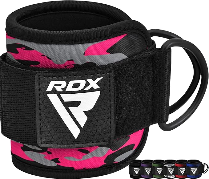 RDX Ankle Straps for Cable Machines – 7MM Neoprene Padded 10"x4" Adjustable Gym Cuffs with Dual D-Rings – Weight Attachments for Wrist Glutes Leg Kickbacks Hip Abduction Strength Workouts – Men Women