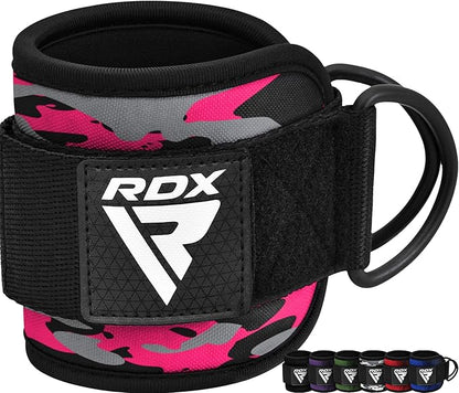 RDX Ankle Straps for Cable Machines – 7MM Neoprene Padded 10"x4" Adjustable Gym Cuffs with Dual D-Rings – Weight Attachments for Wrist Glutes Leg Kickbacks Hip Abduction Strength Workouts – Men Women