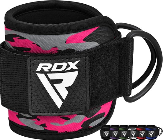RDX Ankle Straps for Cable Machines – 7MM Neoprene Padded 10"x4" Adjustable Gym Cuffs with Dual D-Rings – Weight Attachments for Wrist Glutes Leg Kickbacks Hip Abduction Strength Workouts – Men Women