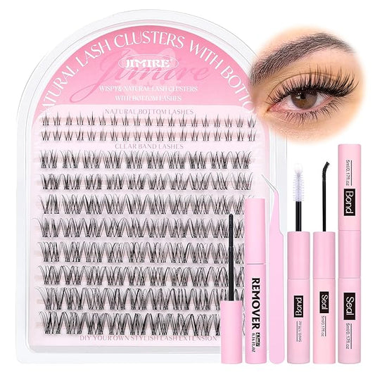 Venus Lash Clusters Kit with Bottom Lashes Natural Look Wispy 10-16MM Lash Extension Kit with Lash Bond and Seal, Remover, Tweezers D Curl Cluster Eyelash Extensions Kit Individual Lashes by JIMIRE