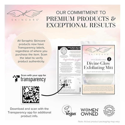 Seraphic Skincare (Original) Divine Glow Exfoliating Mitt (2pcs) – 100% Vegan Viscose Traditional Body Scrub Glove Kessa Korean Washcloth – Body Exfoliator for Self-Tan Removal & Keratosis Pilaris