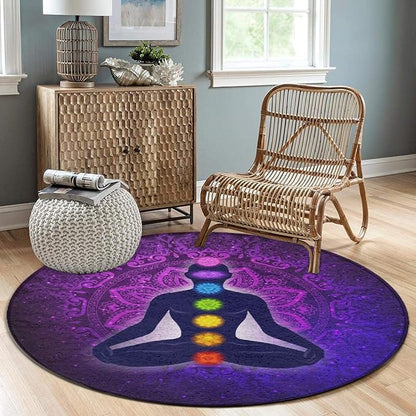 Soft Round Yoga Carpet, Office Chair Decor Round Mat for Carpet and Hardwood Floors Compatible with Seven Chakra Yoga Meditation Lotus Purple Mandala