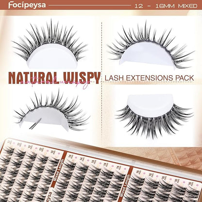 Focipeysa Manga Eyelashes Clusters Wispy Eyelashes Extensions 12-16mm Natural Manga Eyelash Clusters Salon Effect Pestañas Postizas Naturales Spiky Individual Lash Extensions at Home