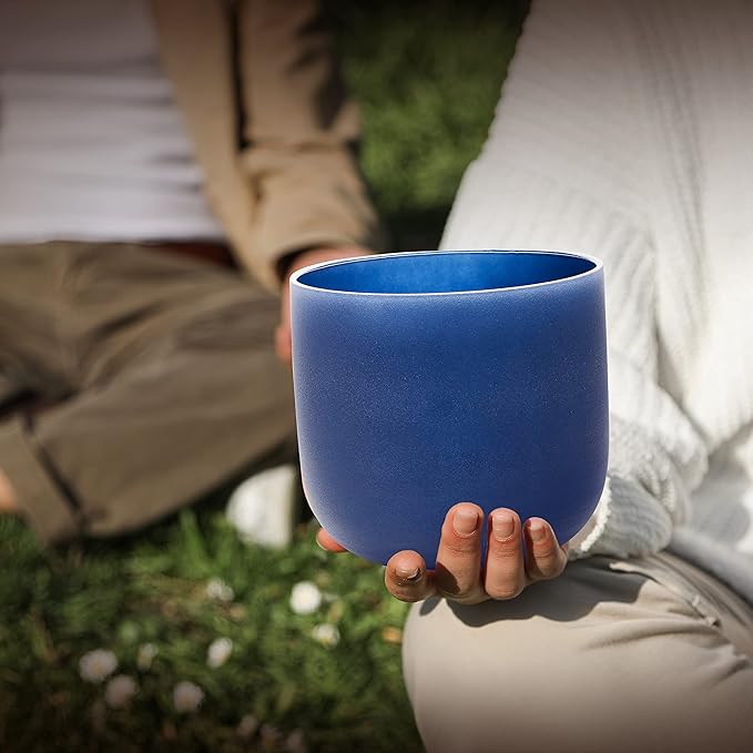 ALIOTH 7" Indigo A Note Crystal Singing Bowl Third Eye Chakra Sound Therapy with Suede Mallet