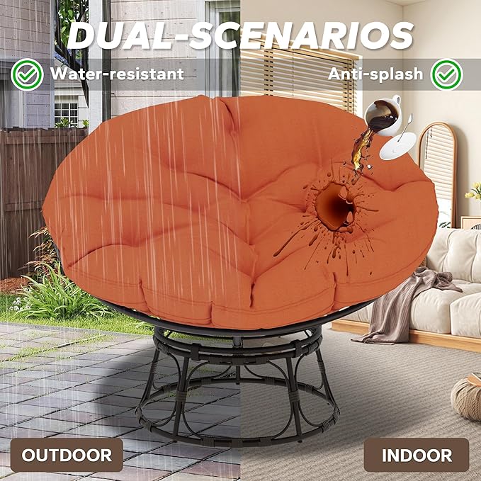 46'' Large Size Papasan Chair with Cushion and Frame, Round Lazy Chair for Living Room and Bedroom, Orange