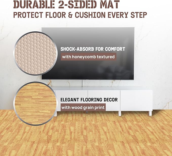 Yes4All 48SQ.FT Wood Grain Puzzle Exercise Mat Protective Flooring, EVA Interlocking Foam Floor Tiles with Border for Home
