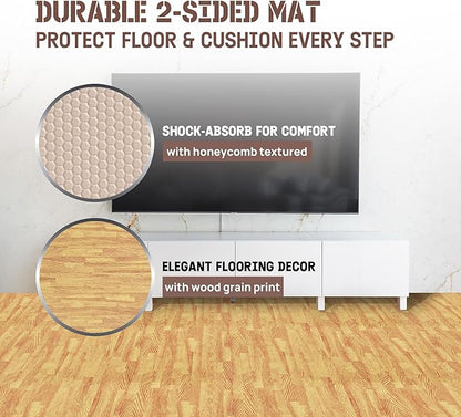 Yes4All 48SQ.FT Wood Grain Puzzle Exercise Mat Protective Flooring, EVA Interlocking Foam Floor Tiles with Border for Home