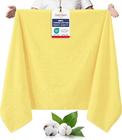 TEXTILOM 100% Turkish Cotton Oversized Luxury Bath Sheets, Jumbo & Extra Large Bath Towels Sheet for Bathroom and Shower with Maximum Softness & Absorbent (40 x 80 inches)- Yellow