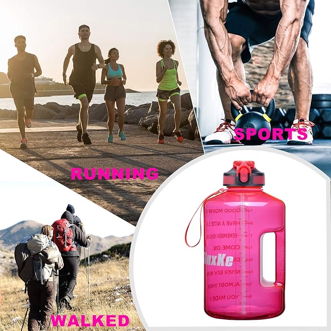 1 Gallon Motivational Sports Water Bottle with Time Marker, BPA Free 128oz Leak Proof Jug, Black, Plastic, 128 ounces, Fitness, Sports, Outdoor Activities