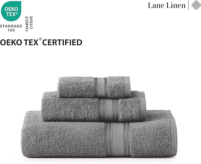 LANE LINEN Luxury Bath Towels Set - 12 Piece, 100% Cotton, Zero Twist, Super Soft & Absorbent, Includes 4 Bath Towels, 4 Hand Towels, 4 Washcloths - Cool Grey