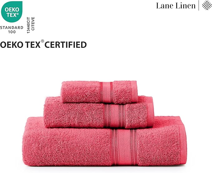 LANE LINEN 100% Mercerized Cotton Luxury Bathroom Towel Set - 18 Pcs - Super Soft, Fluffy & Highly Absorbent - 6 Bath Towels, 6 Washcloths, 6 Hand Towels - Pre Shrunk, Pet Friendly - Honeysuckle