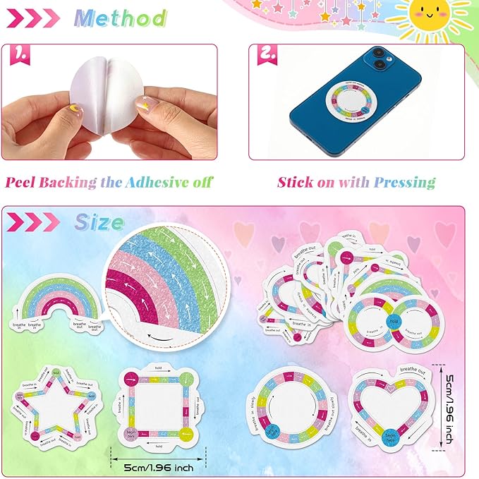 36 Pcs Anxiety Sensory Stickers Mental Health Stickers Fidget Textured Strips Toys Adhesive Tactile Calm Relief Items for Adults Desk School Counselor Classroom(Cute Breathe Style)