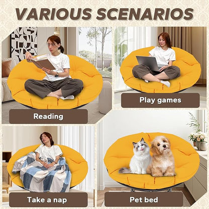 46'' Large Size Papasan Chair with Cushion and Frame, Overstuffed Thickened Lazy Chair, Mustard Yellow