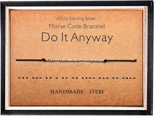 KGBNCIE Morse Code Bracelet for Women Sterling Silver Beads on Silk Cord Secret Message Fuck Friendship Inspirational Encouragement Bracelet Gift for Her