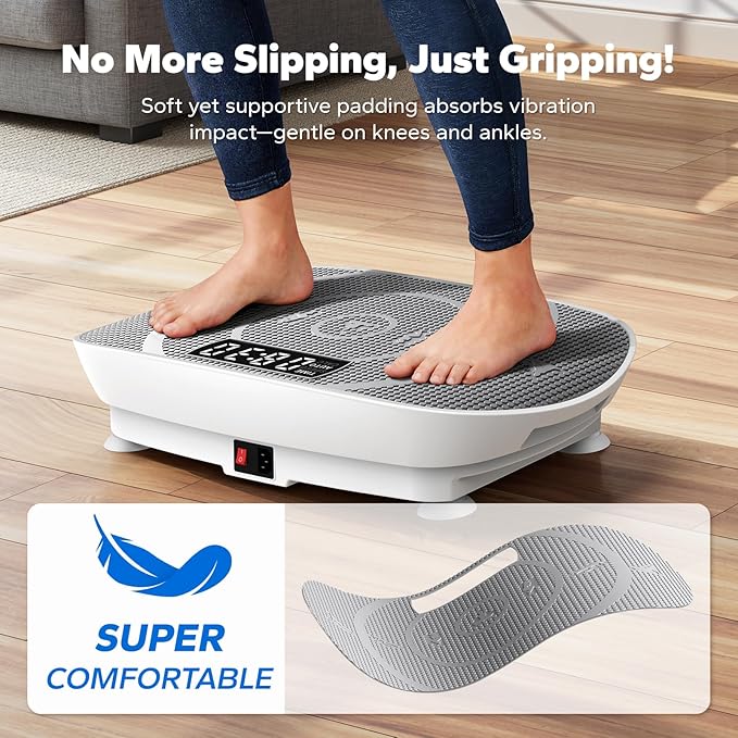 MERACH Vibration Plate Exercise Machine, Slim Vibration Plate for Lymphatic Drainage Weight Loss, Vibrating Plate with Real-Time Calorie Tracking on LED Display, Workout Equipment for Home Women Men