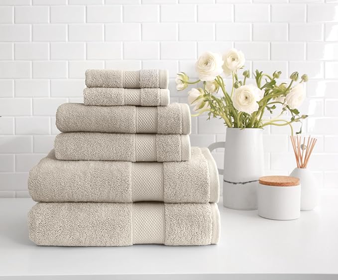 Peacock Alley Diamond 6 Piece Towel Set - Luxurious 100% Long-Staple Turkish Cotton - Soft, Absorbent & Fast Drying, Linen