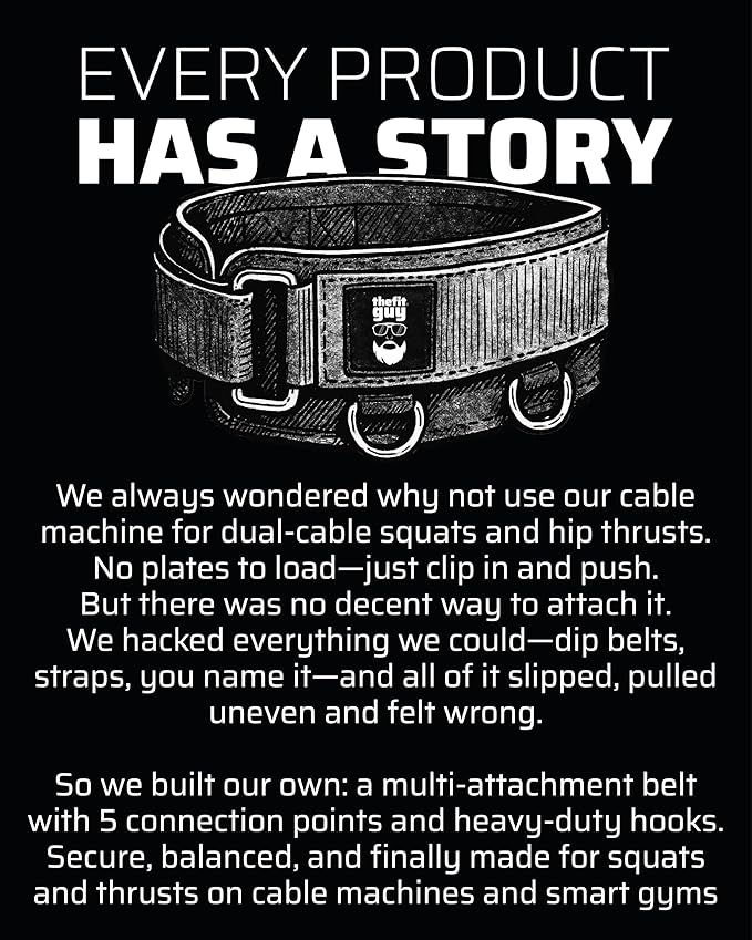 Multi-Attachment Belt for Cable Machine and Smart Home Gym Squats and Hip Thrusts, 5 Attachment Points for Optimal Weight Distribution, 2 Straps (40” & 27”) and 3 Metal Snap Hooks Included