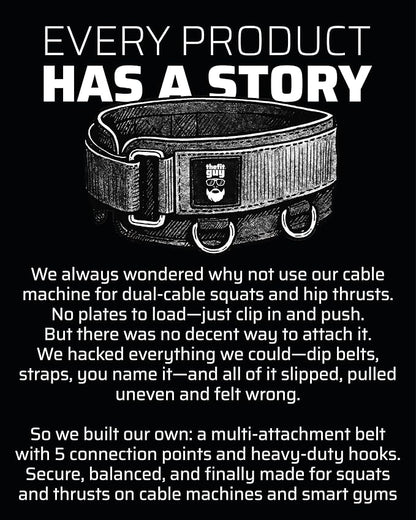 Multi-Attachment Belt for Cable Machine and Smart Home Gym Squats and Hip Thrusts, 5 Attachment Points for Optimal Weight Distribution, 2 Straps (40” & 27”) and 3 Metal Snap Hooks Included