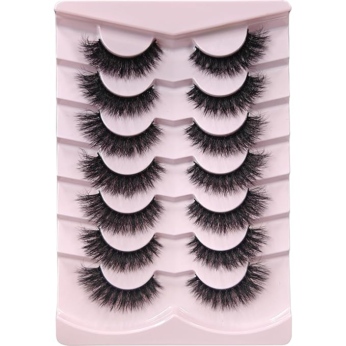 MIKIWI Wispy Strip Lashes Fluffy Faux Mink Eyelashes Volume Lashes 7 Pairs False Eyelashes(M51)