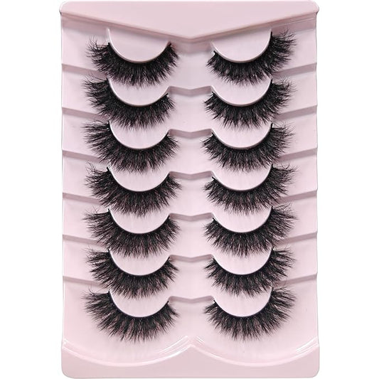 MIKIWI Wispy Strip Lashes Fluffy Faux Mink Eyelashes Volume Lashes 7 Pairs False Eyelashes(M51)