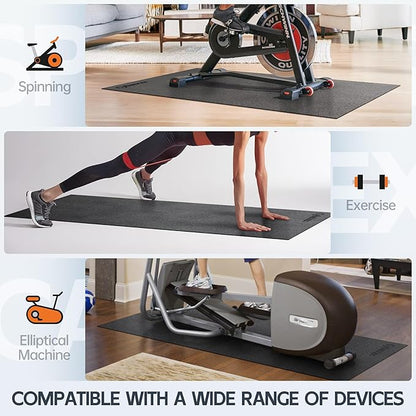 Treadmill Mat, Bike Trainer Mat for Stationary Spin Bike, 96" x 48" Non Slip Exercise Equipment Mat for Bike, Treadmill, Elliptical, Yoga - Workout Floor Protector for Carpet Or Hardwood