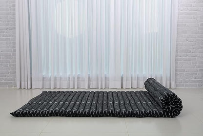 Leewadee - Kapok Roll Mat – Handcrafted Folding Sleep & Relaxation Mattress from Thailand, Ideal as Guest Bed, Camping Mat, Yoga Mat or Traditional Futon, 75 x 39 inches, Black