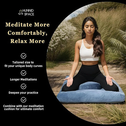 Meditation Zafu Cushion Set with Buckwheat Hulls & Memory Foam - Ergonomic Support for Yoga & Sitting - Removable Machine-Washable Luxury Velvet Cover - for Adults and Kids (Blue)