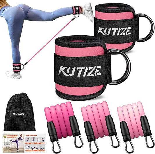 Ankle Resistance Bands with Cuffs for Women & Men - 3-Level Adjustable Leg & Glute Workout Equipment, Portable Home Gym Exercise Bands for Kickbacks, Hip Thrusts, Yoga, Strength Training