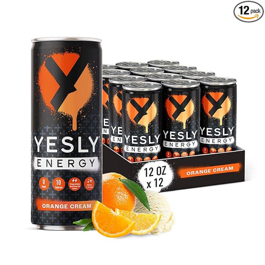 Yesly Energy - All Natural Clean Energy Drink - Zero Sugar Functional Energy – 114mg of Green Tea Extracted Caffeine Per Serving - Variety Pack, 12 Fl Oz (Pack of 12) (12 Fl Oz (Pack of 12), Orange Cream)