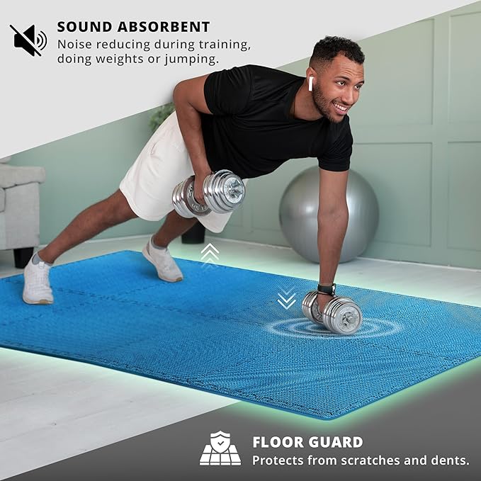 bemaxx Gym Mats Set - 18 pcs EVA Interlocking Foam Floor Tiles (12.6"x12.6"x0.4") 18sqft Protective Gym Flooring Sports Home Workout Exercise Mats Puzzle Garage Fitness Play-Room Garage Pool Treadmill