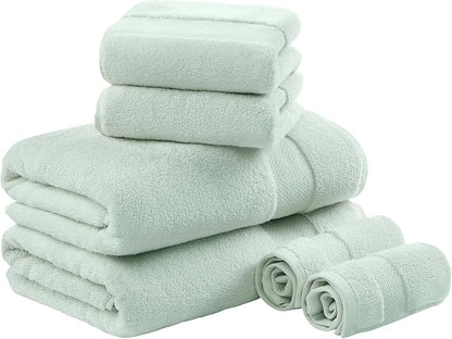 Madison Park Turkish 100% Cotton 600Gsm Luxury Premium Thick Soft Absorbent Hotel Bathroom Towel Set Shower Hand Face Washcloths, Assorted Sizes, Seafoam 6 Piece