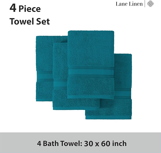 LANE LINEN 100% Cotton 4 Pack Bath Towels Set (30"x60") - Zero Twist, Large Cotton Towels for Bathroom - Quick Dry, Soft & Absorbent Bath Towel Set - Pre Shrunk, Wide Variety of Colors - Sea Port