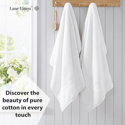 LANE LINEN 100% Cotton 2 Pack Bath Sheets (35"x66") - Ring Spun Cotton - Extra Large Bath Towels Set - Quick Drying, Soft & Absorbent Oversized Bathroom Towel Sets - Hotel Quality - White Towels