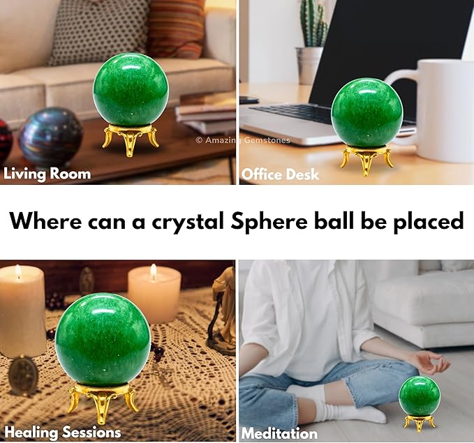 Amazing Gemstone Green Strawberry Quartz Crystal Ball with Stand - 2 Inches Crystal Sphere Meditation Balls for Witchcraft and Decorative Balls