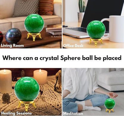 Amazing Gemstone Green Strawberry Quartz Crystal Ball with Stand - 2 Inches Crystal Sphere Meditation Balls for Witchcraft and Decorative Balls