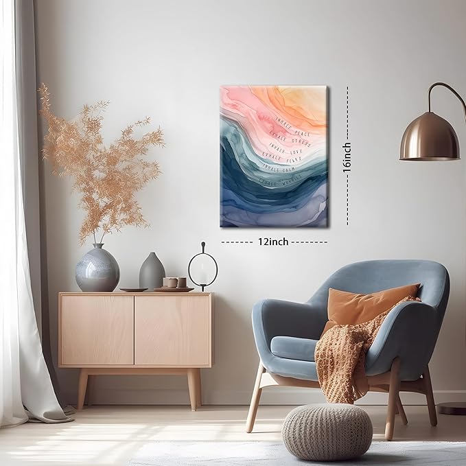 Mental Health Wall Art, Therapy Office Pictures Wall Decor, Inhale Exhale Meditation Art Paintings, Inspirational Canvas Prints, Therapist Artwork for Meditation Room Calming Corner, Framed 12x16 Inch