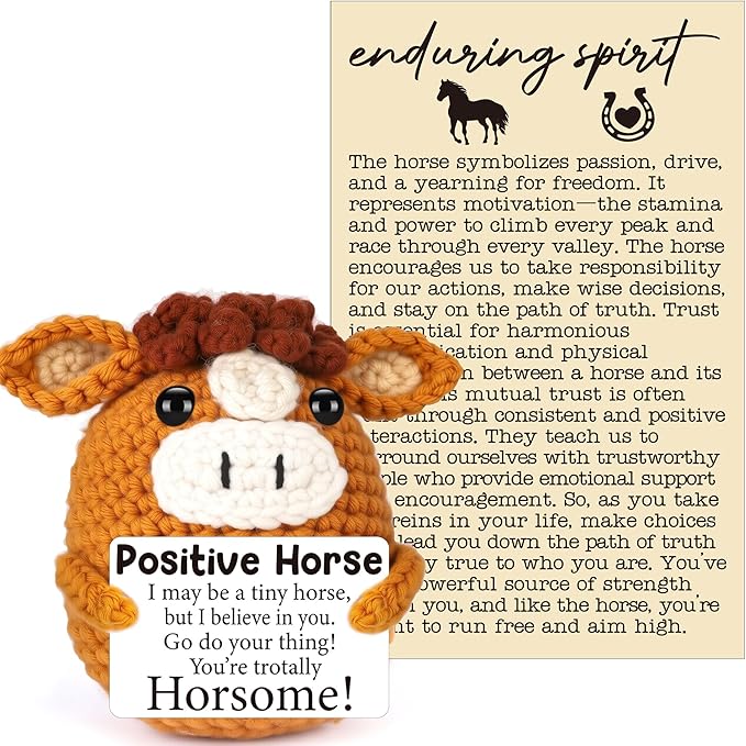 Mini Encouragement Gifts for Her Him, Handmade Motivational Inspirational Uplifting Mental Health Positive Affirmation Support Gift for Women Men Friend Coworker Teens, Crochet Horse