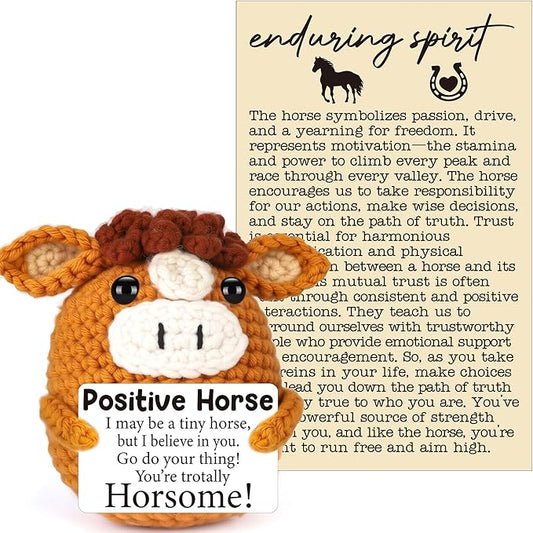 Mini Encouragement Gifts for Her Him, Handmade Motivational Inspirational Uplifting Mental Health Positive Affirmation Support Gift for Women Men Friend Coworker Teens, Crochet Horse