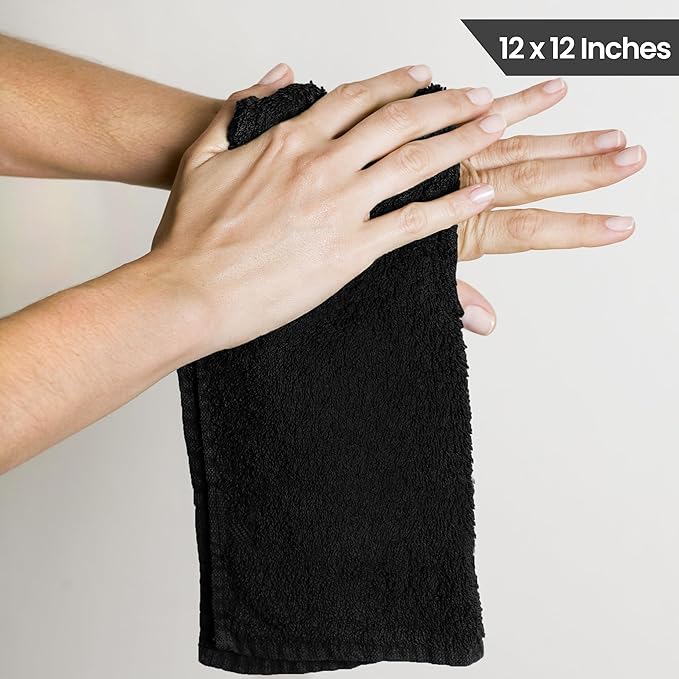 Utopia Towels 24 Pack Cotton Washcloths Set, 100% Ring Spun Cotton, Premium Quality Flannel Face Cloths, Highly Absorbent and Soft Feel Fingertip Towels, Black