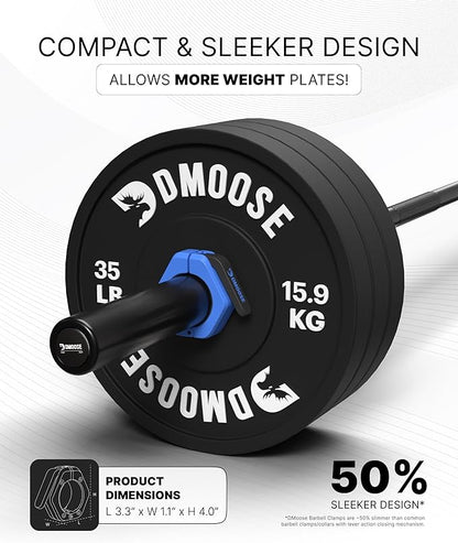 DMoose Fitness Barbell Clips 2 Inch (Pair) - Quick Release Olympic Barbell Clamps & Collars with Anti Slip TRP Grip for Secure Weightlifting and Powerlifting - Weight Clips for Bars at Home or Gym