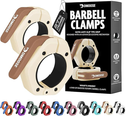 DMoose Fitness Barbell Clips 2 Inch (Pair) - Quick Release Olympic Barbell Clamps & Collars with Anti Slip TRP Grip for Secure Weightlifting and Powerlifting - Weight Clips for Bars at Home or Gym