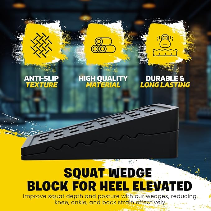 Adjustable Squat Wedge Set, Non-Slip Calf Stretch Slant Board for Heel Elevated Squats, Mobility & Strength, 3 Heights (3.3-8.3cm), Durable Rubber, Storage Bag