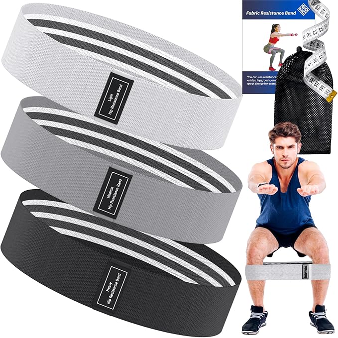 Wide Fabric Resistance Bands for Working Out | 3 Strength Level Non-Slip Exercise Booty Bands for Women & Men | Comes with a Bag and Tape Measure | for Gym, Yoga, Pilates