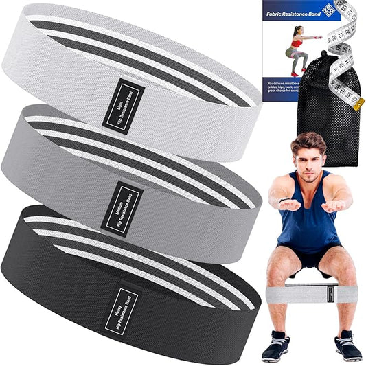 Wide Fabric Resistance Bands for Working Out | 3 Strength Level Non-Slip Exercise Booty Bands for Women & Men | Comes with a Bag and Tape Measure | for Gym, Yoga, Pilates