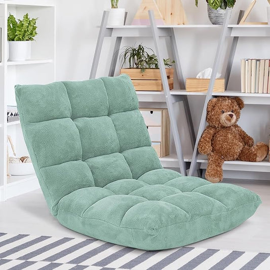 GORELAX Memory Foam Floor Chair, 14-Poistion Adjustable Floor Reading Gaming Chair Recliner, Folding Cushioned Meditation Chair with Back Support, Padded Lazy Sofa Chair for Adults, Kids (Green)