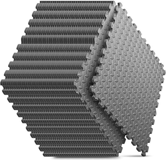 Home Gym Mat, Puzzle Exercise Mat, EVA Interlocking Foam Floor Tiles for Home Workout Equipment and Kids' Play Areas -, 24 in x 24 in x ½ in, Grey 36 Tiles